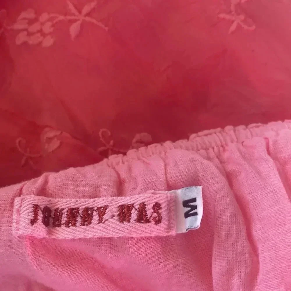 JOHNNY Was sz M ruffled embroidered pink strap dress gorgeous color beachy - Picture 8 of 9
